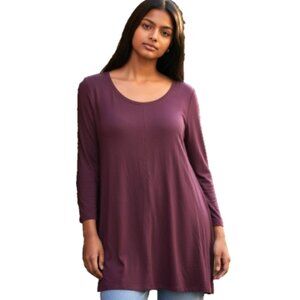 Lane Bryant Women’s Tunic Top Size 14/16 Burgundy Stretch 3/4 Sleeve Pullover
